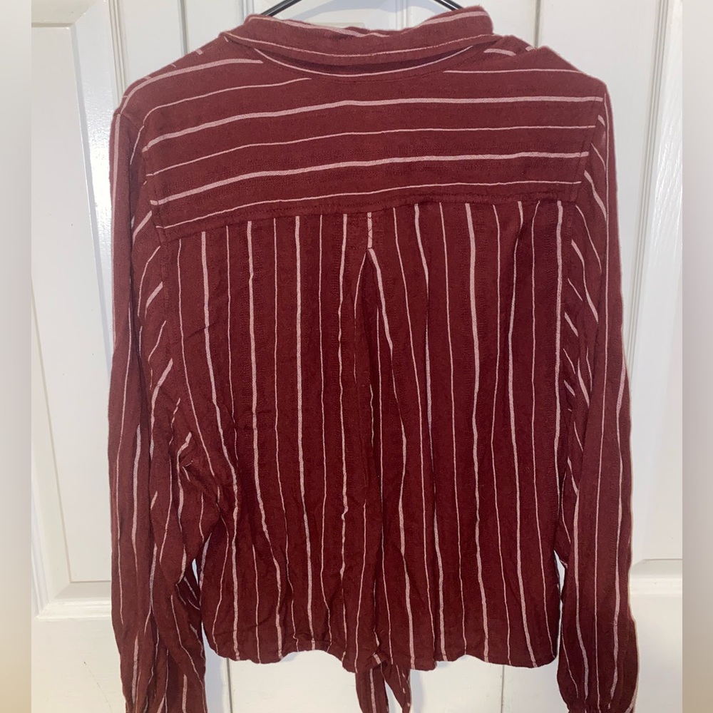 American Eagle Red Striped Button Down - image 4